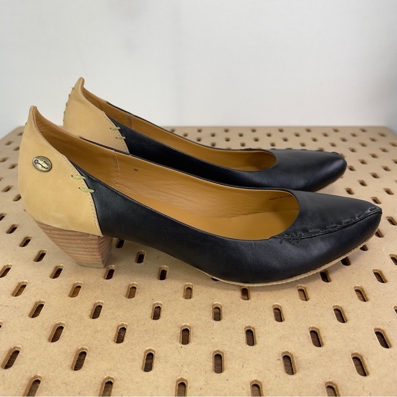 Terra Plana Women’s Leather Babydoll Stitched Stacked Heel Tan/ Black 40 US 9.5 - Picture 11 of 11